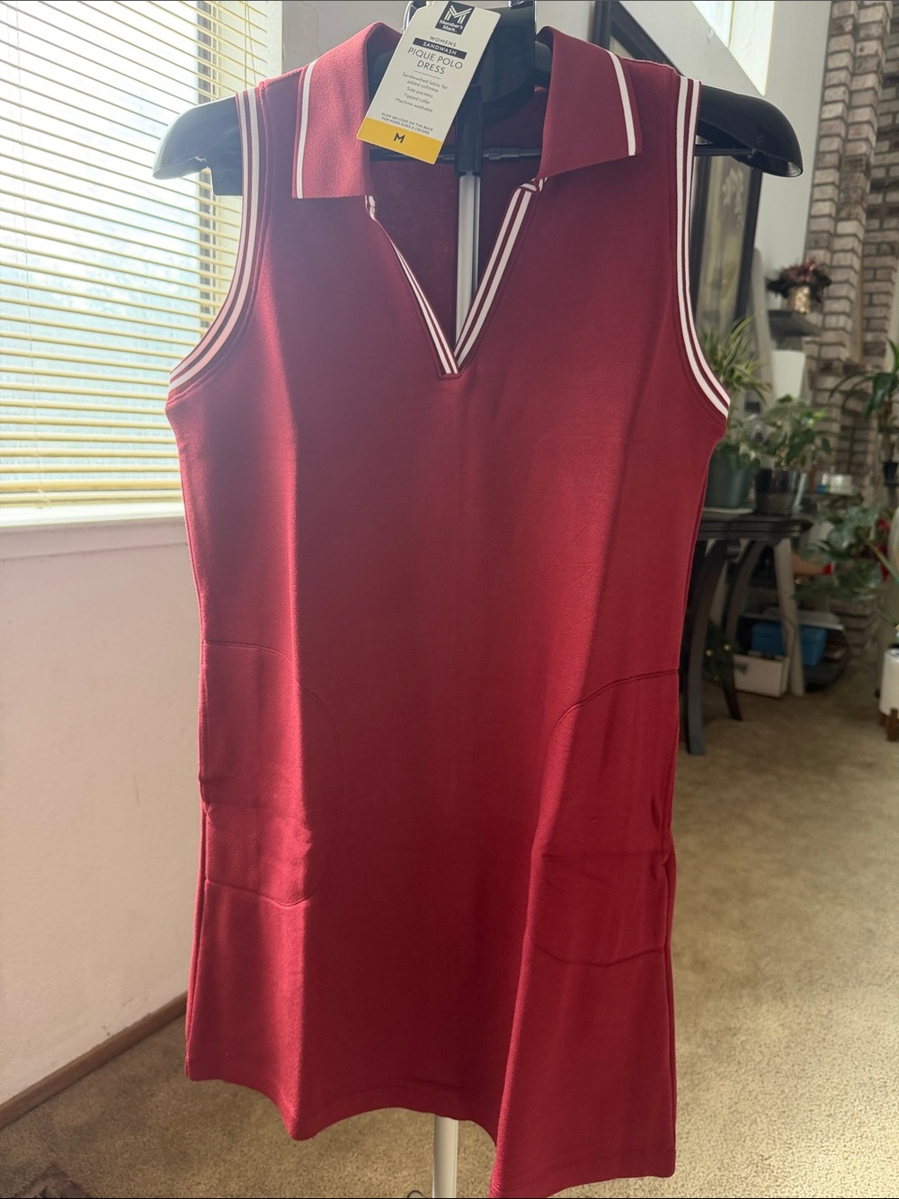 Sleeveless Burgundy Pink Polo Shift Dress with white Contrast Trim